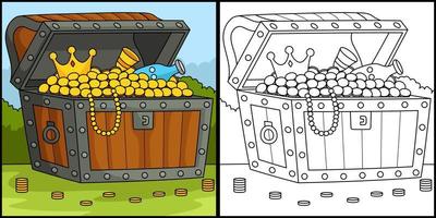 Big Treasure Chest Coloring Page Illustration vector