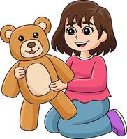 niña sosteniendo un oso de peluche dibujos animados color clipart vector