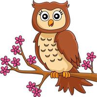 Owl On A Tree Branch Cartoon Colored Clipart vector
