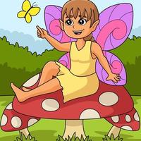 Fairy Sitting On A Mushroom Colored Cartoon vector