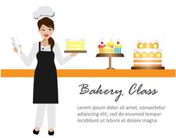 Woman Chef decorate cake in bakery class vector