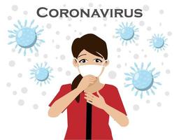 Woman patient with face mask suffering from covid19 coronavirus pandemic vector