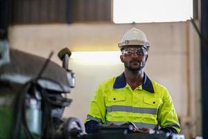 Professional men engineer worker skills quality, maintenance, training industry factory worker , warehouse Workshop for factory operators, mechanical engineering team production. photo