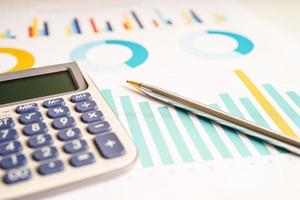 Calculator on chart and graph spreadsheet paper. Finance development, Banking Account, Statistics, Investment Analytic research data economy, Stock exchange trading, Business company concept. photo