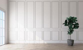 moderno interior clásico blanco vacío con paneles de pared y suelo de madera. representación 3d