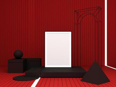 3d rendering abstract composition. Geometric shapes on green background for presentation frame or mockup. Minimalistic design and balance space photo