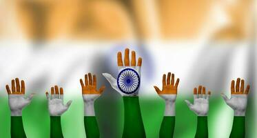 pintura de la bandera nacional india en las manos. concepto de igualdad de derechos humanos foto