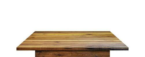 Empty wooden table top isolated on white background. with clipping path. photo