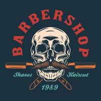 Barbershop razor blades and mustache skull vector