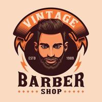 emblema de barbería con barba hombre vector