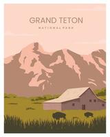 grand teton national park landscape background. travel to wyoming suitable for poster, postcard, art print, vector