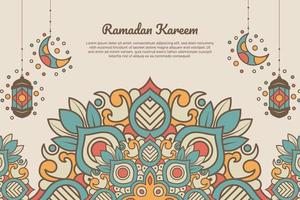 Vintage background ramadan with mandala baner lantern greeting card. - Vector. vector