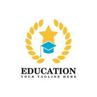 Education Logo Design With Combination of Star And Graduation Cap For University, College, Academy, School vector