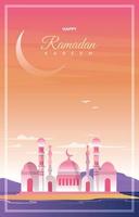 Ramadan Kareem Greeting Card Mosque Night Sky Vector Design Template