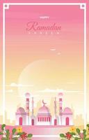 Ramadan Kareem Greeting Card Mosque Night Sky Vector Design Template