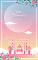 Ramadan Kareem Greeting Card Mosque Night Sky Vector Design Template