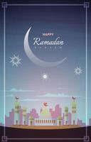 ramadan kareem tarjeta de felicitación mezquita noche cielo vector plantilla de diseño