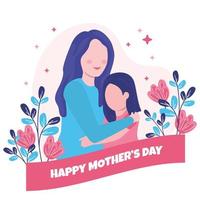 Happy Mother's Day Daughter Child Flower Floral Flat Illustration vector