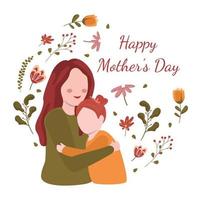 Happy Mother's Day Daughter Child Flower Floral Flat Illustration vector