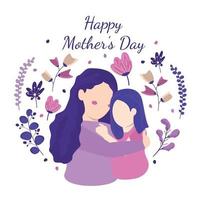 feliz día de la madre hija niño flor floral ilustración plana vector