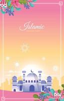 Beautiful Islamic Event Greeting Card Mosque Sky Vector Design Template