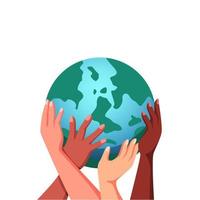 illustration of many hands supporting the earth