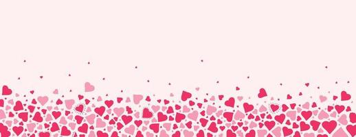 Festive horizontal background with different pink hearts on pastel background. Modern hand drawn design for valentine day, mother's day or love concepts. Vector illustration