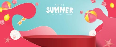 Summer sale banner with product display cylindrical shape vector