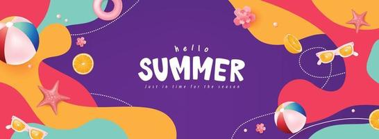 Abstract colorful Summer banner with beach vibes decorate vector