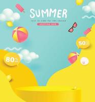 Summer sale banner with product display cylindrical shape vector