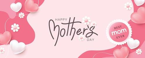 Mothers day banner background layout Heart Shaped Balloons and flower with copy space vector