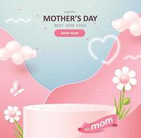 Mothers day poster banner background layout with product display cylindrical shape vector