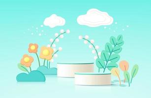 Minimal floral concept mock up podium with background 3d render. vector