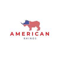 rhino animal with american flag logo vector icon symbol illustration design