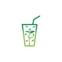 organic green tea drink logo vector icon symbol design