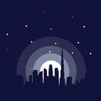 ciudad de dubai con diseño de ilustración de icono de vector de logotipo colorido luna