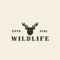 diseño de ilustración de símbolo de icono de vector de logotipo vintage de cabeza de animal de ciervo salvaje
