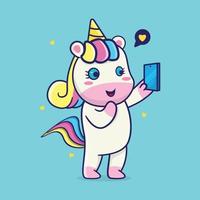 cute unicorn taking photo vector