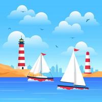 Summer Sea Scenery Background with Clear Sky vector