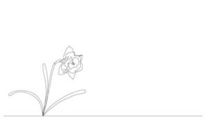 Continuous one simple single abstract line drawing of daffodil flower icon in silhouette on a white background. Linear stylized. Vector illustration.