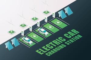 Parking charging station for electric vehicles, EV cars, solar panels and wind turbines. vector