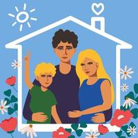 Family. Family home concept. Parents and child under the roof of the house. vector