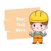 Cute Engineer construction worker concept hand drawn cartoon character with balloon text vector