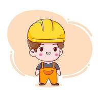 Cute Engineer construction worker concept hand drawn cartoon vector