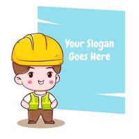 Cute Engineer construction worker concept hand drawn cartoon character with balloon text vector