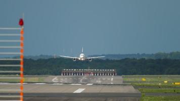 Airplane descent, view from the end of the runway video