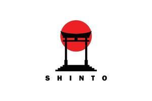 puerta torii y sol rojo ilustración de vector de diseño de logotipo de hito japonés