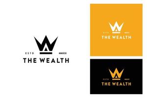 letra w corona rey por riqueza o vector de diseño de logotipo financiero rico