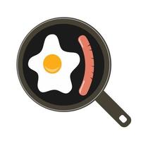 Breakfast fried eggs with grilled sausage. Vector illustration isolated on a white background