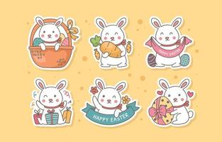 Collection Of Cute Hand Drawn Easter Rabbit Sticker vector